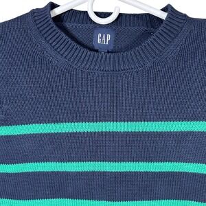 GAP Women Navy Blue‎ Green Striped Crewneck Sweater Size XS Preppy Tight Knit